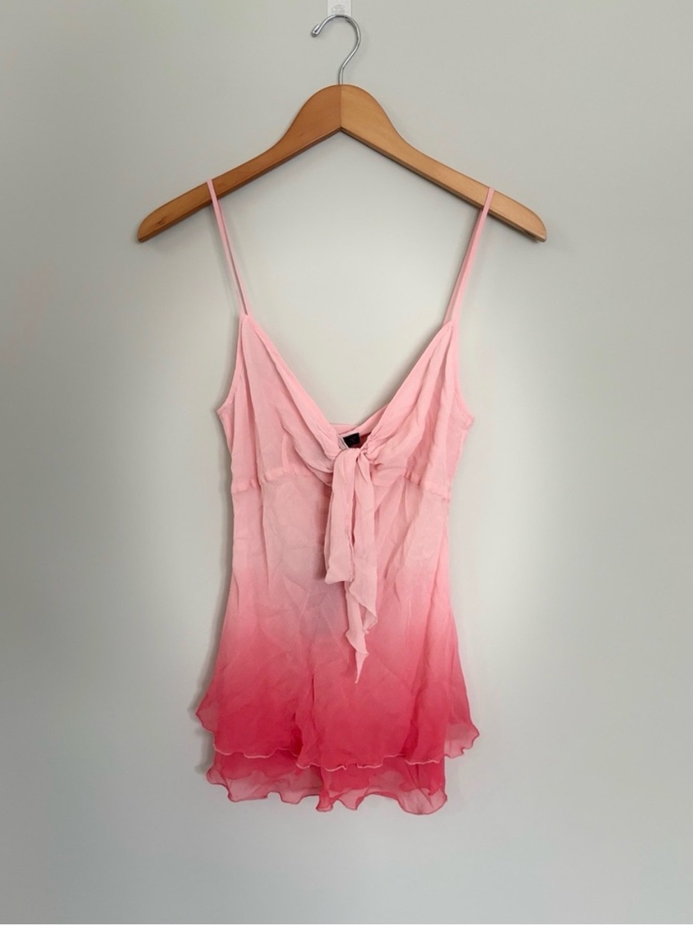 NWT 100%Silk Y2K Pink Ombre Tie-Front Spaghetti Strap Camisole